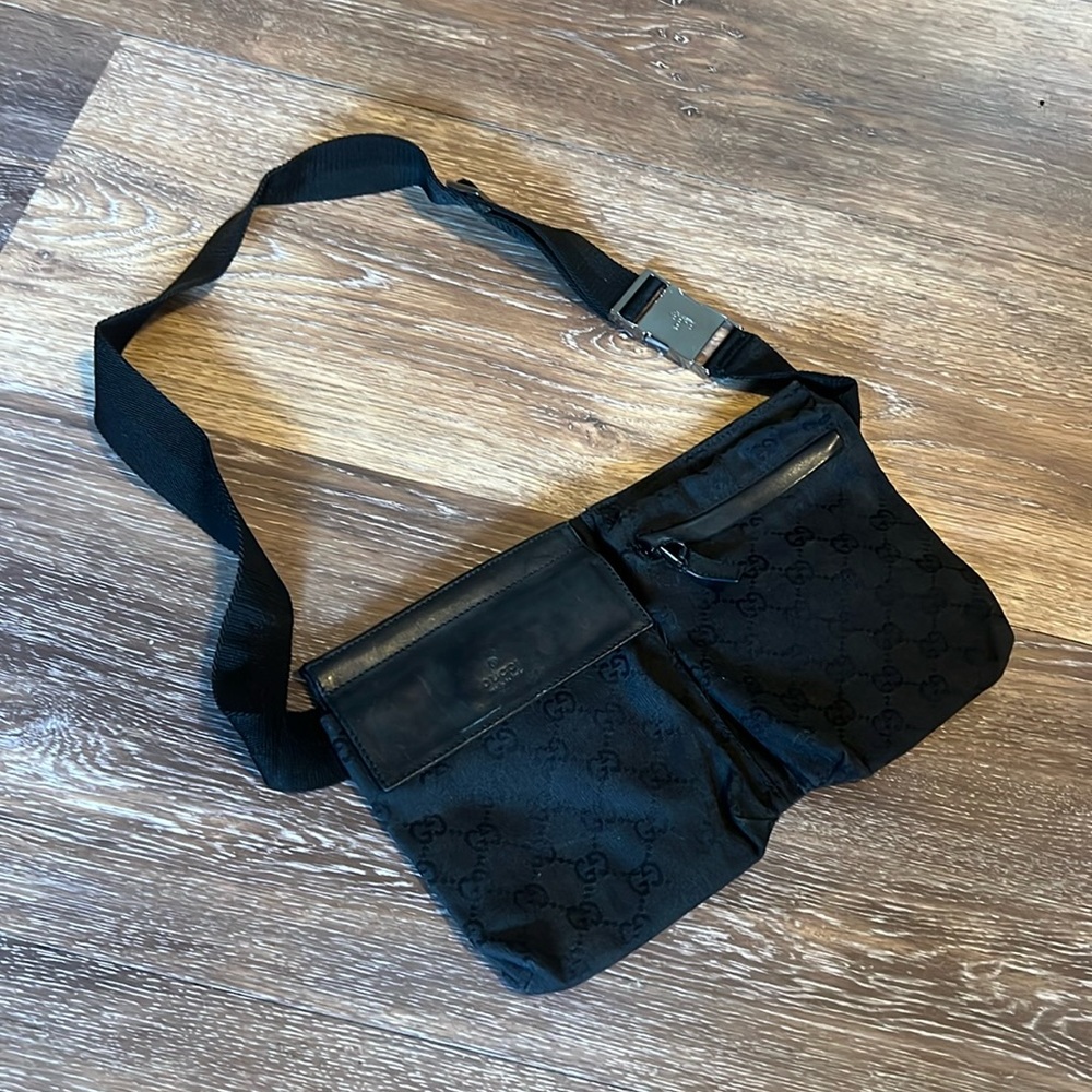 Black monogram Gucci belt bag